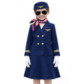 Kids Flight Attendant Costume Girls Airline Stewardess Outfit Uniform with Accessories