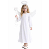 Girls Angel Costume Kids White Angel Dress Gown Headband Wing Halloween Christmas Set