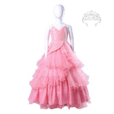 Kids Glinda the Good Witch Costume Girls Pink Dress with Crown Halloween Cosplay Suit