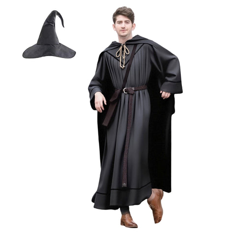Tusary Adult Grey Wizard Costume Halloween Cosplay Outfit with Wig