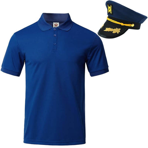 Blue Sailor Skipper Captain Boat Shirt with Hat Men Adult