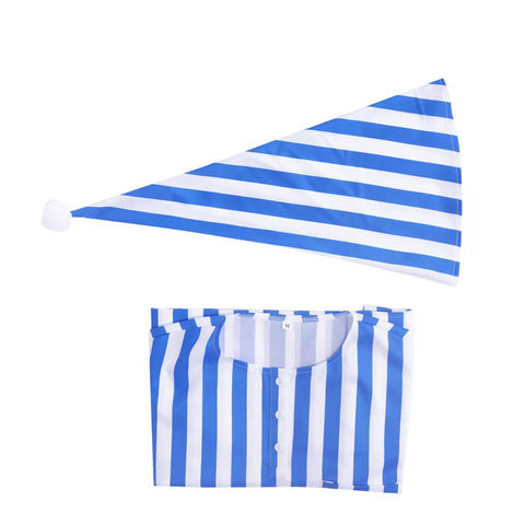 3Pcs Men Blue White Striped Pajamas Long Robe Nightgown Homewear With Glasses