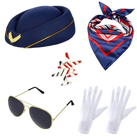 Adult Flight Attendant Costume Blue Airline Stewardess Outfit Uniform with Accessories
