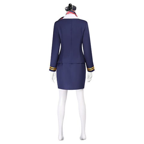 Adult Flight Attendant Costume Blue Airline Stewardess Outfit Uniform with Accessories