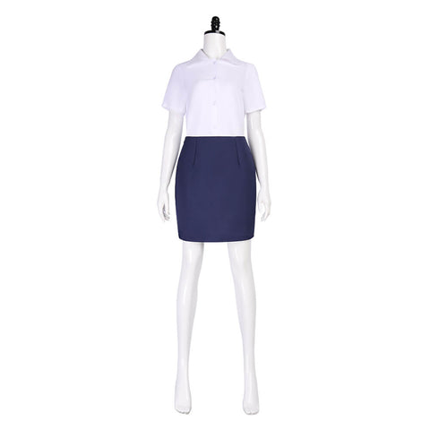Adult Flight Attendant Costume Blue Airline Stewardess Outfit Uniform with Accessories