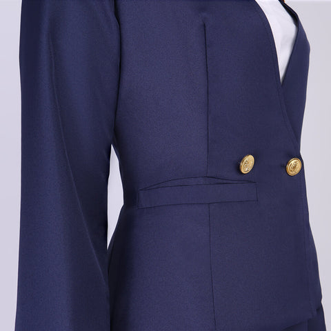 Adult Flight Attendant Costume Blue Airline Stewardess Outfit Uniform with Accessories