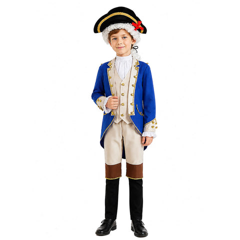 Kids Founding Father Costume Adult 6Pcs Colonial Gentleman Costume with Wig & Tricorne Hat