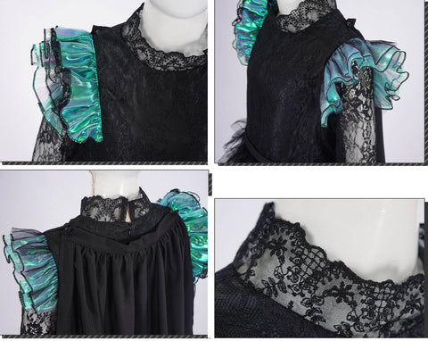 Girls Elphaba Costume New Black Dress Witch Halloween Cosplay Suit Tusary