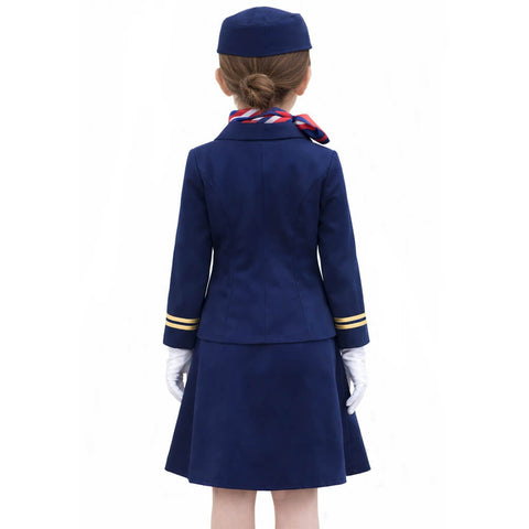 Kids Flight Attendant Costume Girls Airline Stewardess Outfit Uniform with Accessories