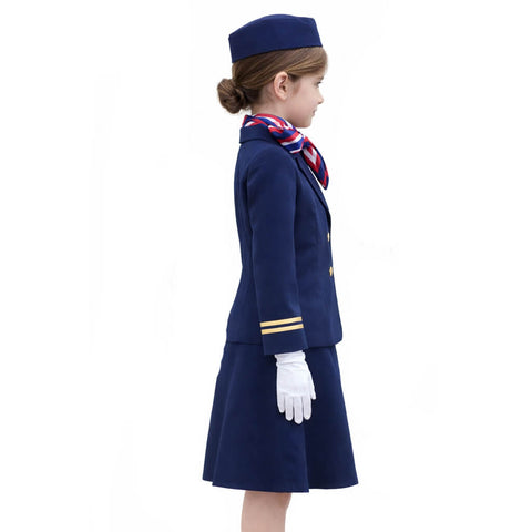 Kids Flight Attendant Costume Girls Airline Stewardess Outfit Uniform with Accessories