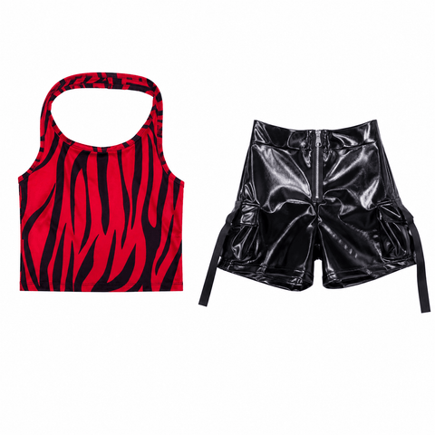Girls Nikki Freeman Obsession Costume Red Zebra Halter Top Set Halloween Cosplay Suit
