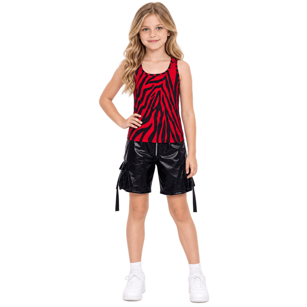 Girls Nikki Freeman Obsession Costume Red Zebra Halter Top Set Halloween Cosplay Suit