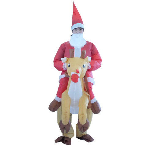 Inflatable Santa Claus Costume Adult Christmas Reindeer Riding on Costume Suit