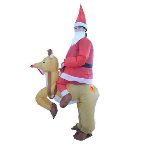 Inflatable Santa Claus Costume Adult Christmas Reindeer Riding on Costume Suit
