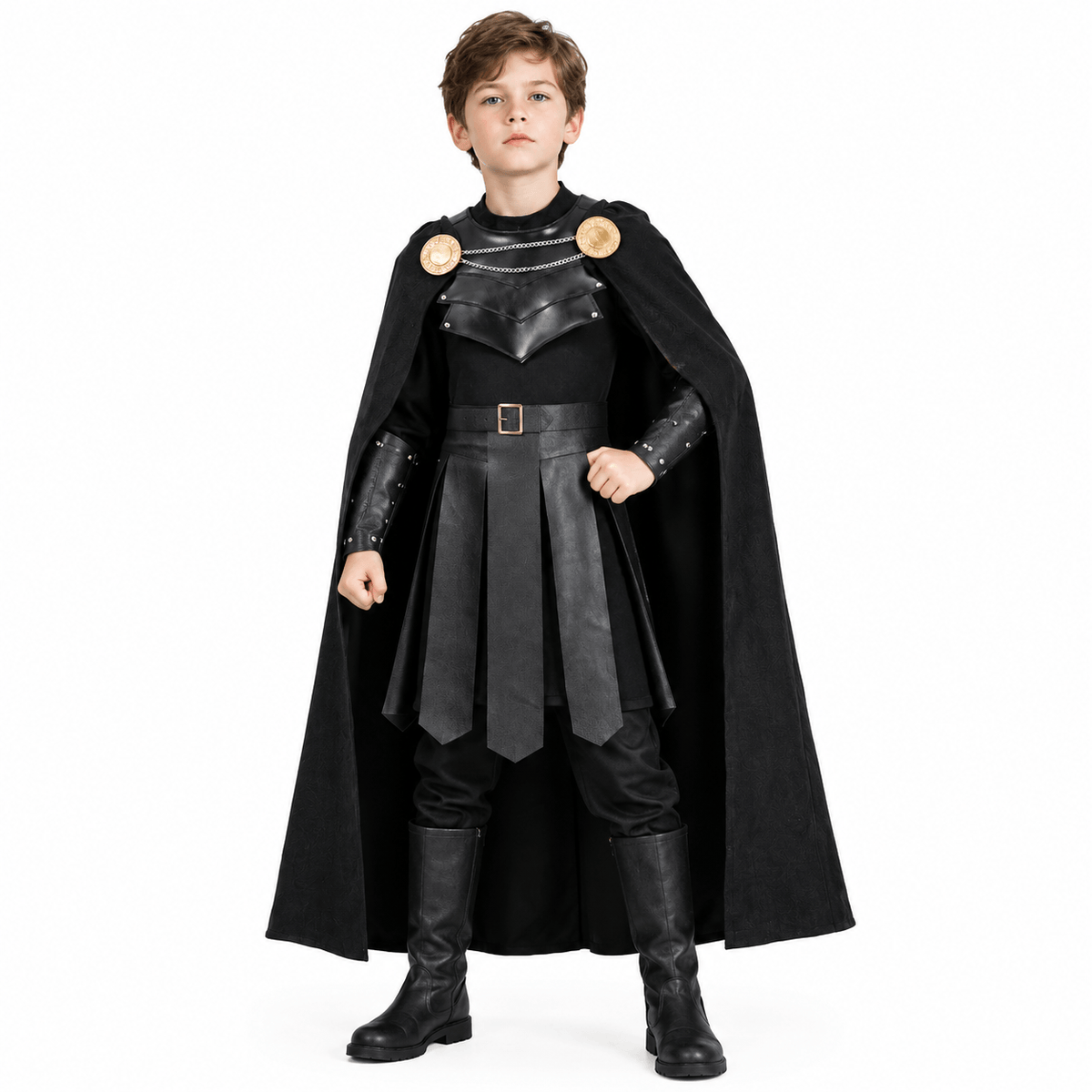 Kids Agamemnon Odyssey Costume Black Greek Warrior Armor Outfit Halloween Cosplay Suit