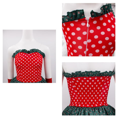 Tusary 5Pcs Christmas Martha May Whovier Costume Adult Xmas Polka Dot Fancy Dress Suit