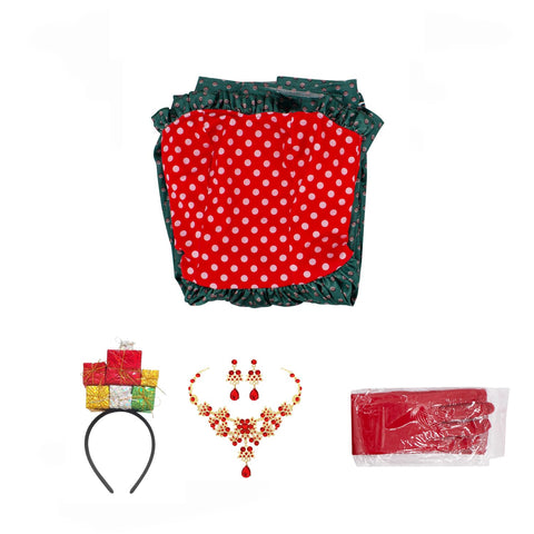 Tusary 5Pcs Christmas Martha May Whovier Costume Adult Xmas Polka Dot Fancy Dress Suit