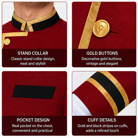 Men Bellhop Costume Doorman Uniform Set for Halloween Cosplay Party Suit
