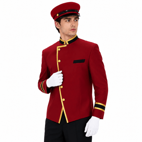 Men Bellhop Costume Doorman Uniform Set for Halloween Cosplay Party Suit
