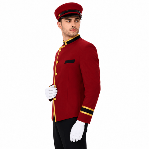 Men Bellhop Costume Doorman Uniform Set for Halloween Cosplay Party Suit