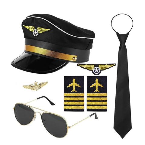 Men's Pilot Costume Set – Airline Captain Uniform with Hat, Aviator Sunglasses & Accessories