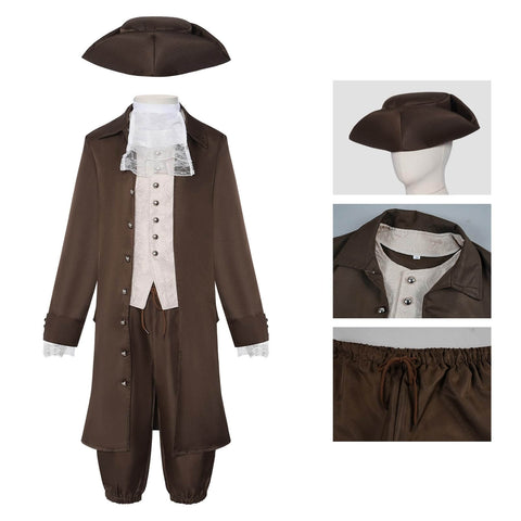 Minuteman Costume 7Pcs Founding Father Costume Set George Washington Outfit Halloween Cosplay Suit