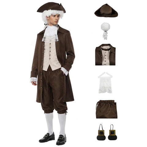 Minuteman Costume 7Pcs Founding Father Costume Set George Washington Outfit Halloween Cosplay Suit
