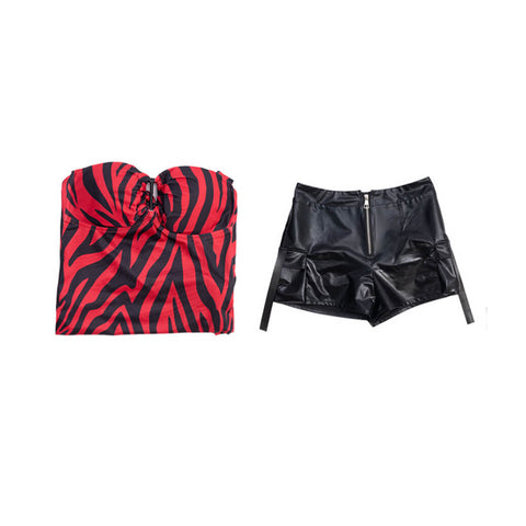 Obsession Nikki Freeman Costume Halter Red Zebra Suit with Wig Necklace Earrings One Wish Willow Prop