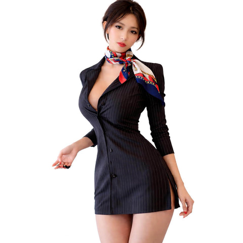 Women Secretary Office Dress Mini Bodycon Skirt Teacher Costume Suit