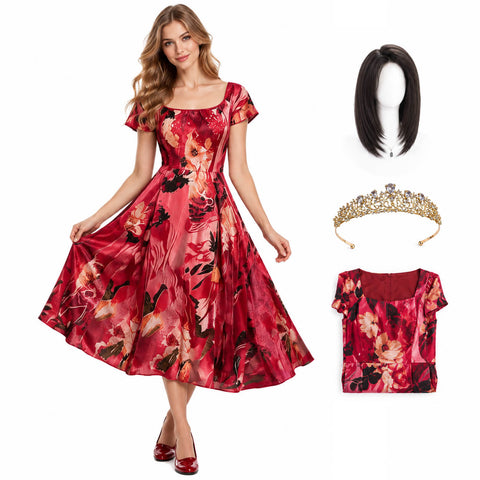 Patricia Widows Bay Costume Red Floral Dress Halloween Cosplay Outfit