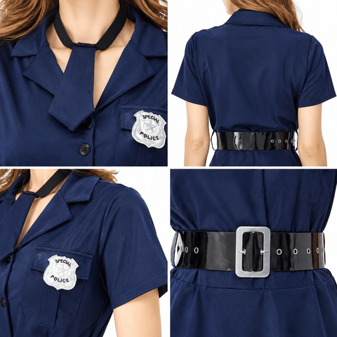 Women’s Police Costume Uniform Set–Sexy Cop Cosplay Outfit with Hat, Belt & Badge