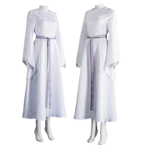 Queen Galadriel Lord Rings Costume Women White Dress Halloween Cosplay Outfit