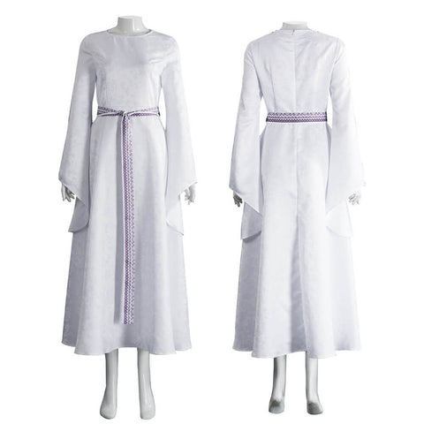 Queen Galadriel Lord Rings Costume Women White Dress Halloween Cosplay Outfit
