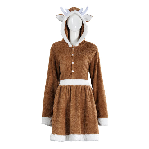 Cute Reindeer Animal Dress Khaki Elk Loose Pajamas Christmas Costume Women Tusary