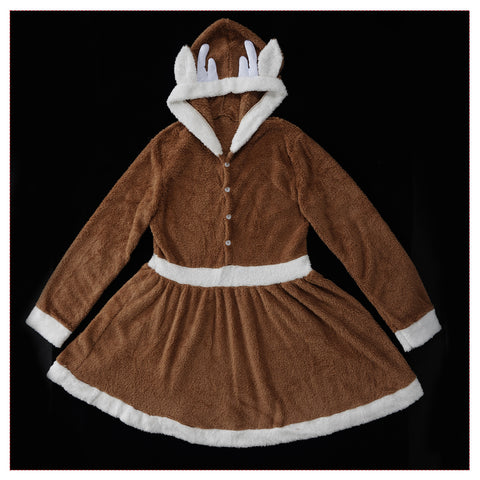 Cute Reindeer Animal Dress Khaki Elk Loose Pajamas Christmas Costume Women Tusary