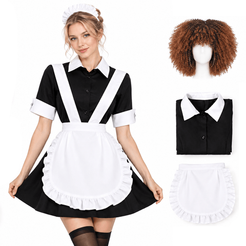 Women Rocky Horror Magenta Costume Gothic Maid Costume with Apron