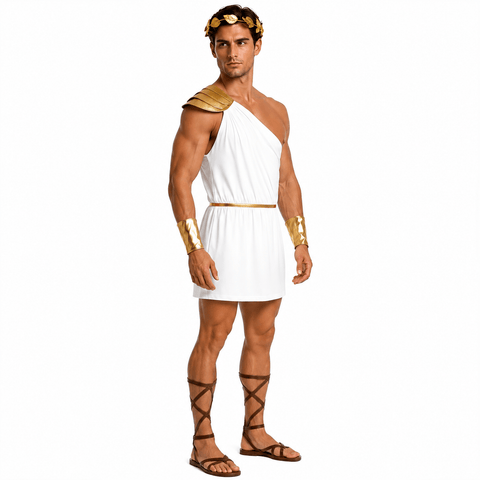 Men Roman Greek Toga Costume One Shoulder Tunic Gladiator Warrior Halloween Cosplay Outfit