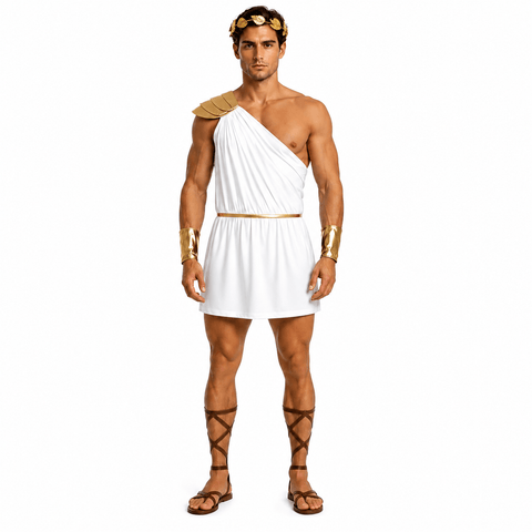 Men Roman Greek Toga Costume One Shoulder Tunic Gladiator Warrior Halloween Cosplay Outfit