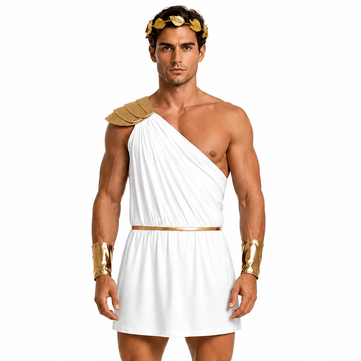 Men Roman Greek Toga Costume One Shoulder Tunic Gladiator Warrior Halloween Cosplay Outfit