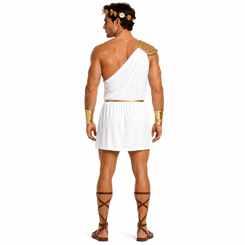 Men Roman Greek Toga Costume One Shoulder Tunic Gladiator Warrior Halloween Cosplay Outfit