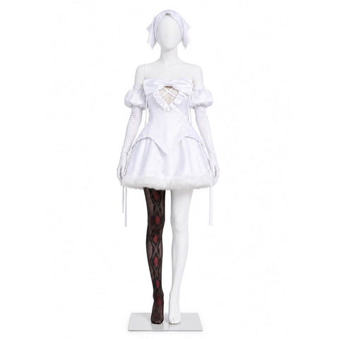 Sua Zombie Stage White Dress with Wig Gothic Lolita Halloween Cosplay Outfit