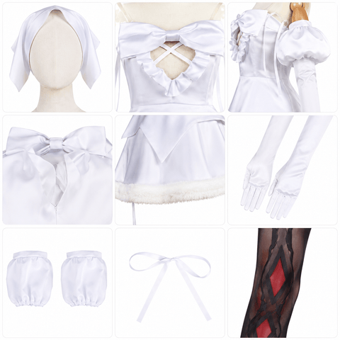 Sua Zombie Stage White Dress with Wig Gothic Lolita Halloween Cosplay Outfit