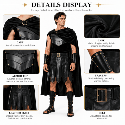The Odyssey 2026 Odysseus Costume Black Greek Warrior Armor Outfit Halloween Cosplay Suit
