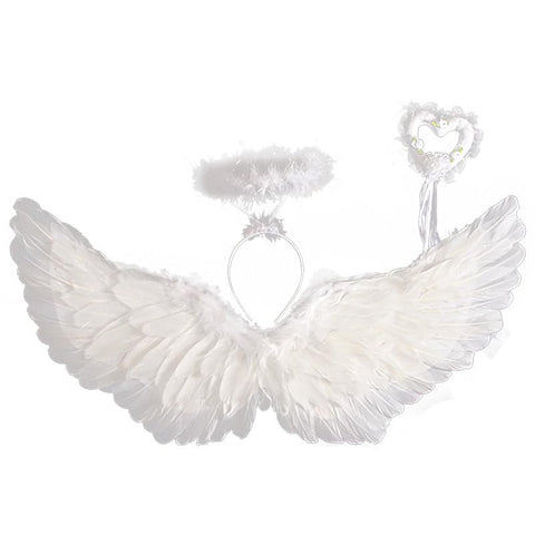 White Angel Costume 4Pcs White Angel Gown Angel Wings Halo Magic Wand Cosplay Full Set