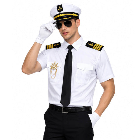 Premium Yacht Captain Costume for Men – Complete Nautical Captain Uniform Set with Hat, Sunglasses, Gloves & Accessories
