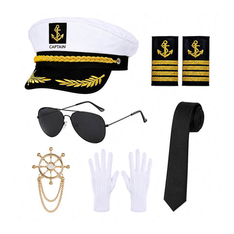 Premium Yacht Captain Costume for Men – Complete Nautical Captain Uniform Set with Hat, Sunglasses, Gloves & Accessories