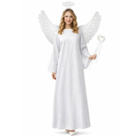 White Angel Costume 4Pcs White Angel Gown Angel Wings Halo Magic Wand Cosplay Full Set