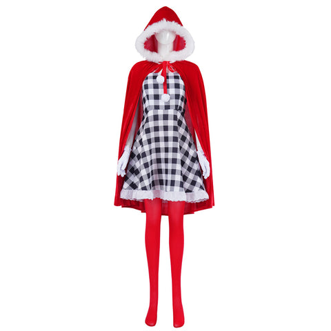 Tusary Adult Cindy Lou Who Costume 7Pcs Christmas Holiday Cosplay Suit
