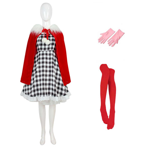 Tusary Adult Cindy Lou Who Costume 7Pcs Christmas Holiday Cosplay Suit