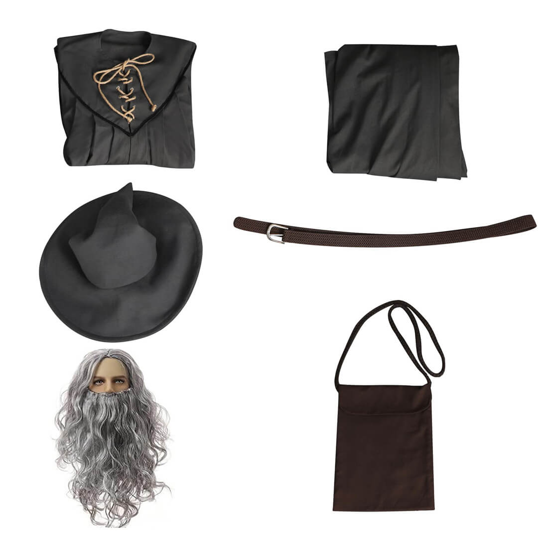 Adult Grey Gandalf Costume Halloween Cosplay Outfit with Wig